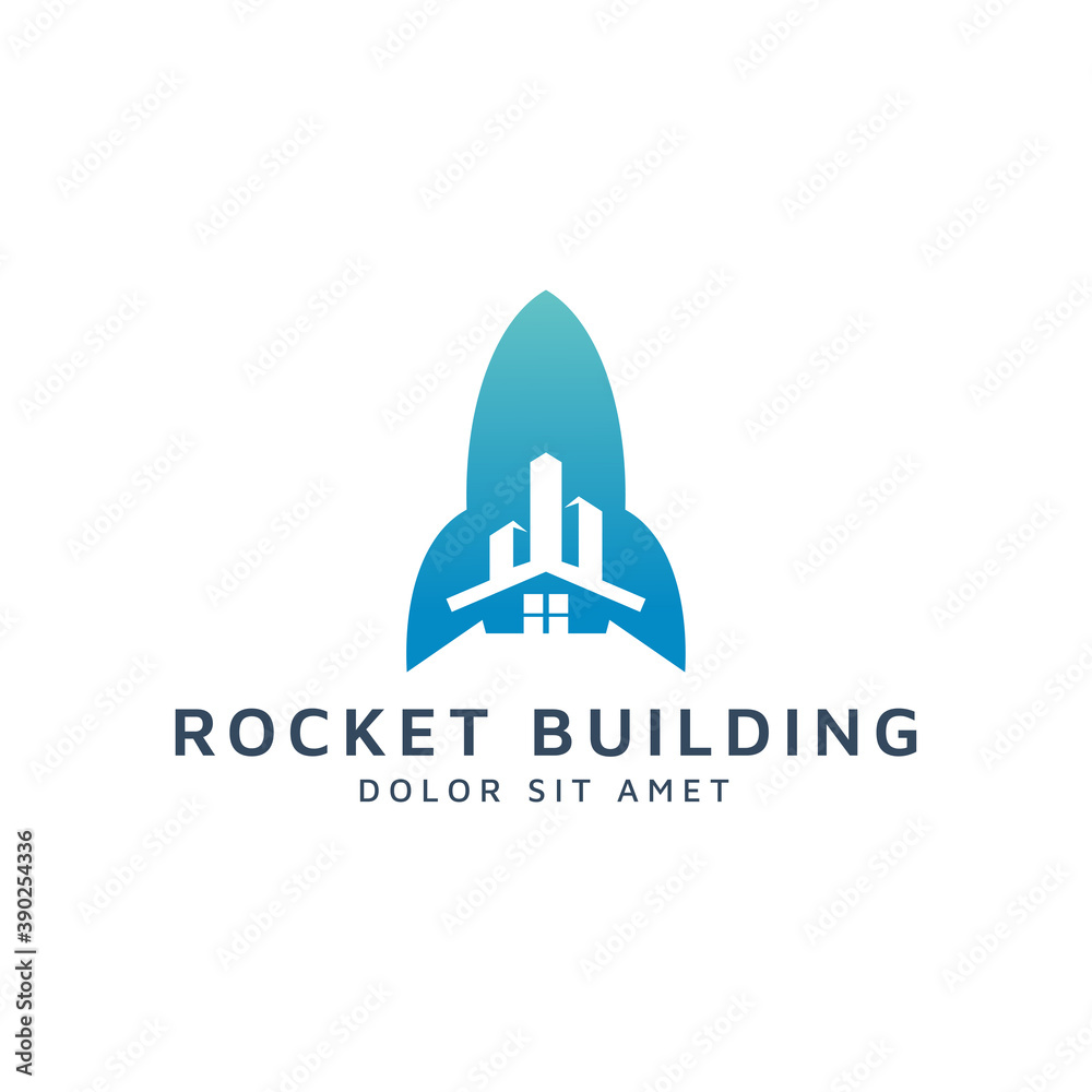 Fototapeta premium rocket and building negative space logo design