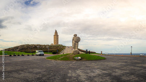 CORUNA, SPAIN - Oct 29, 2019: Statue of Breogan, the mythical Celtic king photo