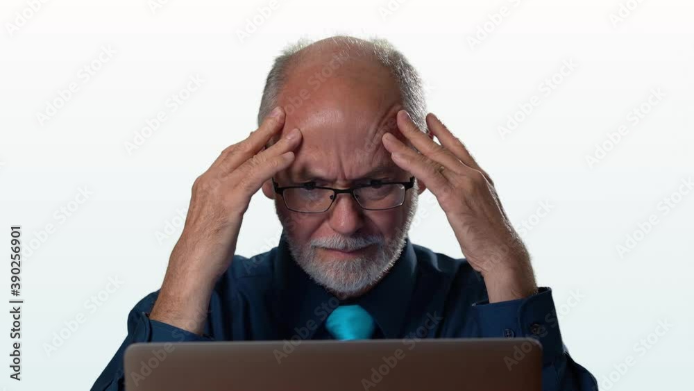 Computer business man having brain meltdown or brain drain with computer problems white background. Can’t think with frustration and grief. Computer business man having brain meltdown or brain drain with computer problems white background. Can’t think with frustration and grief.