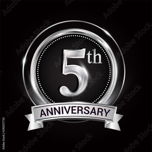 5th silver anniversary logo with ribbon and ring