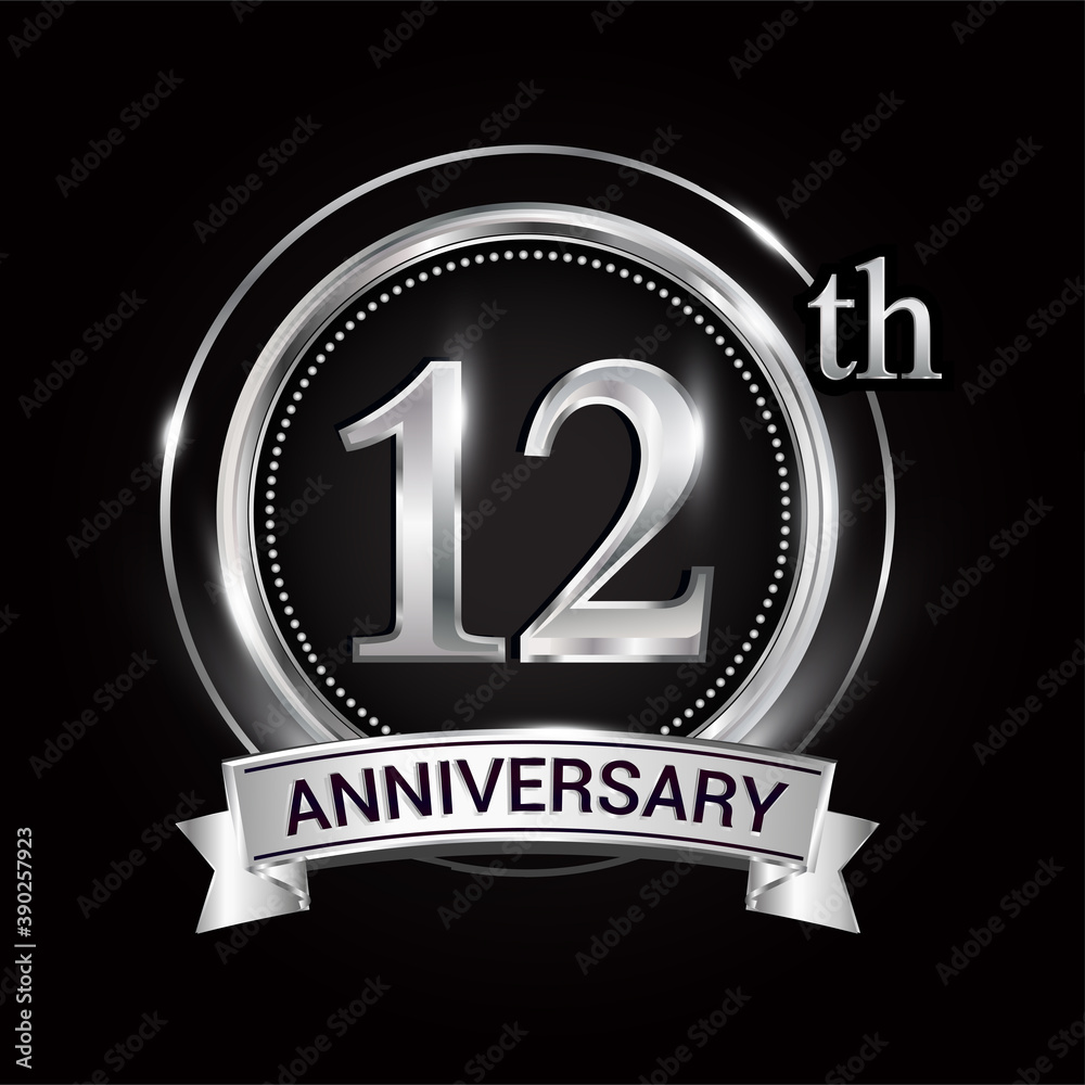 12th silver anniversary logo with ribbon and ring 12th silver anniversary logo with ribbon and ring
