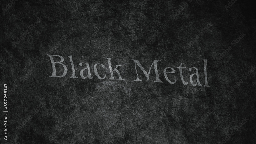 Fototapeta premium Black Metal text on the wall. Close-up. Black wall texture