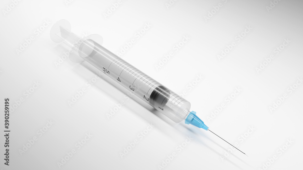 Medical syringe with a needle for vaccination. 3D Rendering Medical syringe with a needle for vaccination. 3D Rendering