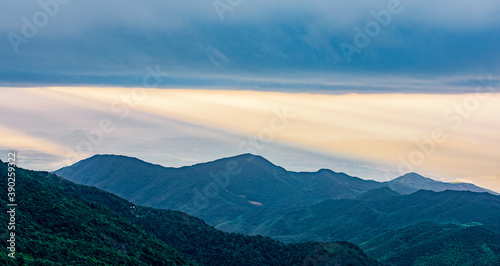 The view of Dingdal and windmills at sunrise at Gia Mountain  Heyuan  Guangdong