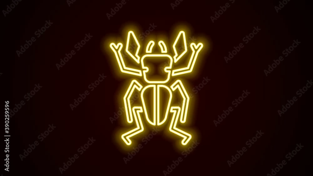 Glowing neon line Beetle deer icon isolated on black background. Horned beetle. Big insect. 4K Video motion graphic animation Glowing neon line Beetle deer icon isolated on black background. Horned beetle. Big insect. 4K Video motion graphic animation