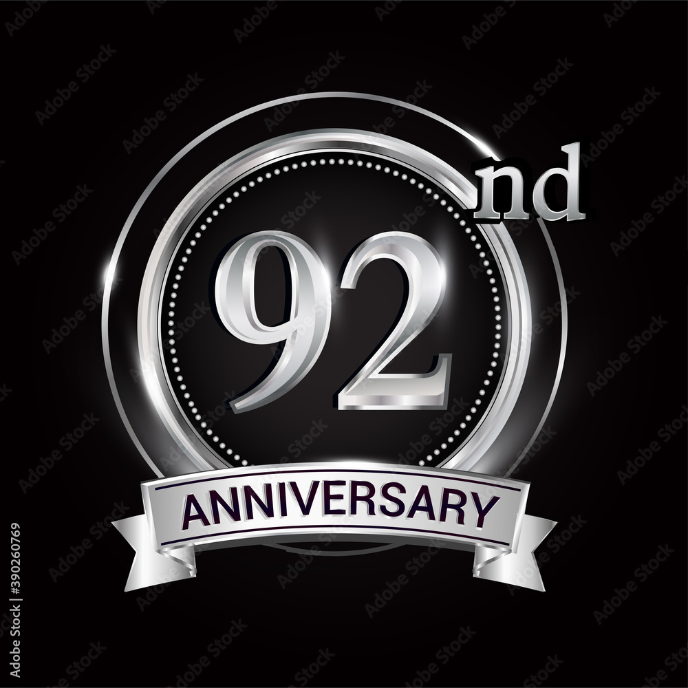 92nd silver anniversary logo with ribbon and ring