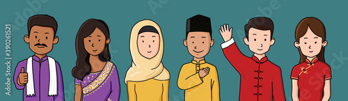 Portrait of mix races men and women in malaysia