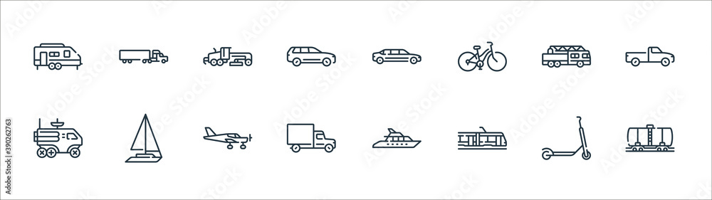vehicles transportation line icons. linear set. quality vector line set ...