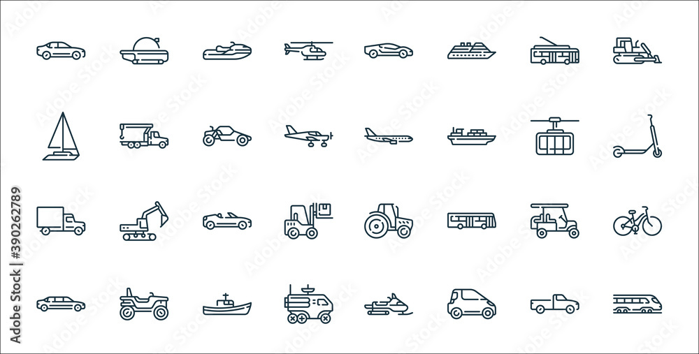 vehicles transportation line icons. linear set. quality vector line set ...