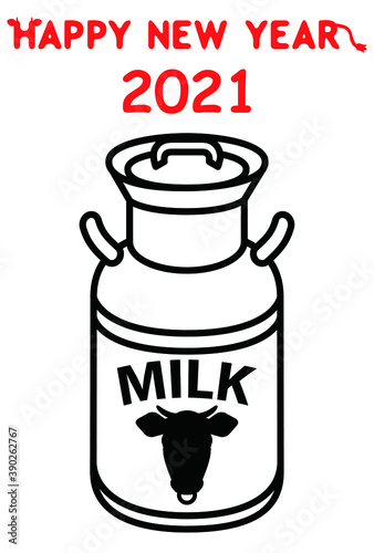 白、黒、赤、3色のシンプルな牛乳缶の年賀状テンプレート【2021】