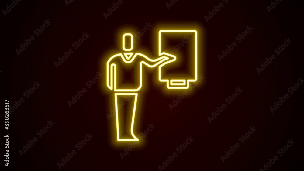 Glowing neon line Museum guide icon isolated on black background. 4K Video motion graphic animation Glowing neon line Museum guide icon isolated on black background. 4K Video motion graphic animation
