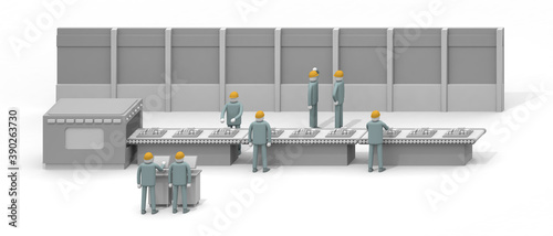 A person who works in a production factory. Learn how to operate the machine. Make sure you are safe and work. Automated assembly line work.