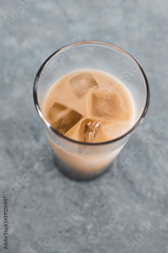 iced coffee with almon milk in tall glass