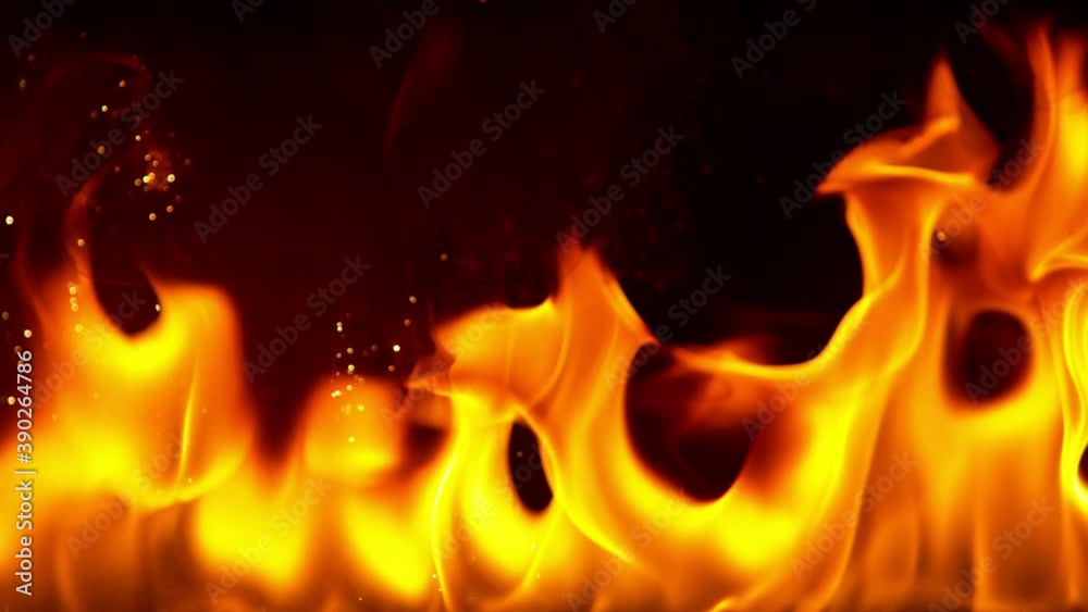 Magical Crackling Fire Flames in Super Slow Motion. Isolated on Black Background. 1000 FPS. Magical Crackling Fire Flames in Super Slow Motion. Isolated on Black Background. 1000 FPS.