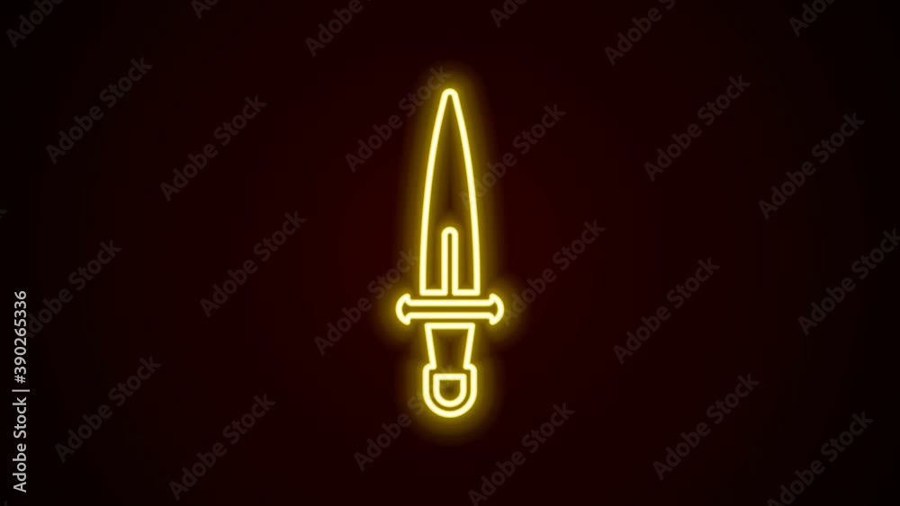 Glowing neon line Dagger icon isolated on black background. Knife icon. Sword with sharp blade. 4K Video motion graphic animation Glowing neon line Dagger icon isolated on black background. Knife icon. Sword with sharp blade. 4K Video motion graphic animation