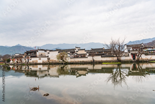 Winter scenery of moon marsh in Hongcun Village, Yi County, Anhui, China photo