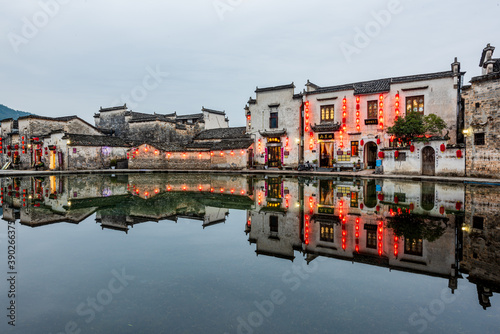 Blues view of Hongcun Village, Yi County, Huangshan Mountain, Anhui, China photo