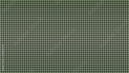 Sage Green Striped Woven Basketweave Background. Repeated braiding of horizontal and vertical strands in sage green with subtle stripes creates a basket weave pattern on black background.