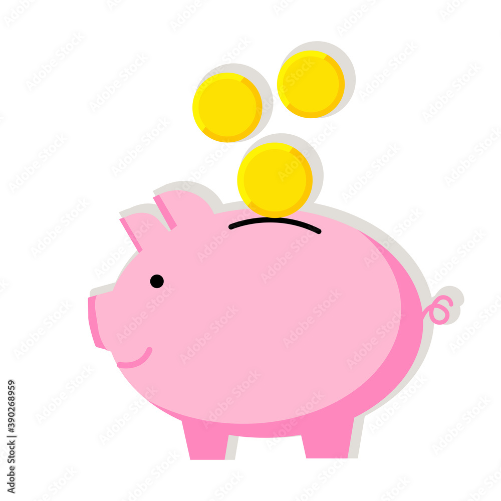 Fototapeta premium Pink piggy bank yellow, great design for any purposes. Dollar icon symbol vector. Business investment profit flat vector illustration. EPS10.