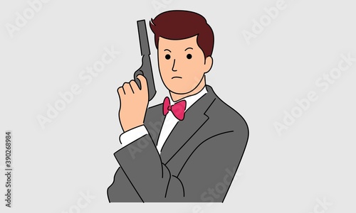 Secret agent, spy, policeman, detective, security guard with a gun