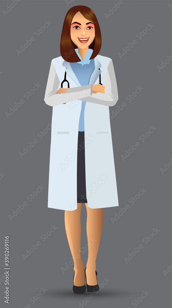 Young Doctor, with standing position, cartoon figure of woman doctor presented, Medical Clinic Hospital Staff, vector illustration Young Doctor, with standing position, cartoon figure of woman doctor presented, Medical Clinic Hospital Staff, vector illustration