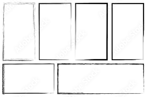 Sketch grunge rectangles for decorative design. Vector brush stroke. Photo frame. Distressed effect. Stock image. EPS 10.