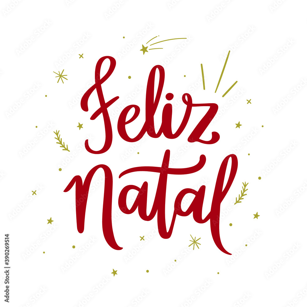 Feliz Natal. Merry Christmas. Brazilian Portuguese hand Lettering Merry Christmas, Vetorial Hand Lettering. 