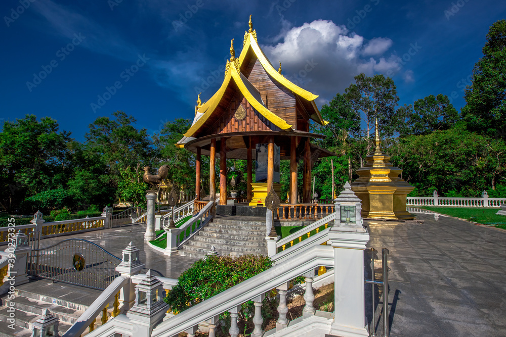 Naklejka premium background of important religious sites in Ubon Ratchathani province of Thailand,with ancient pagodas and beautiful churches,for future generations to study the history(Wat Sa Prasan Suk)