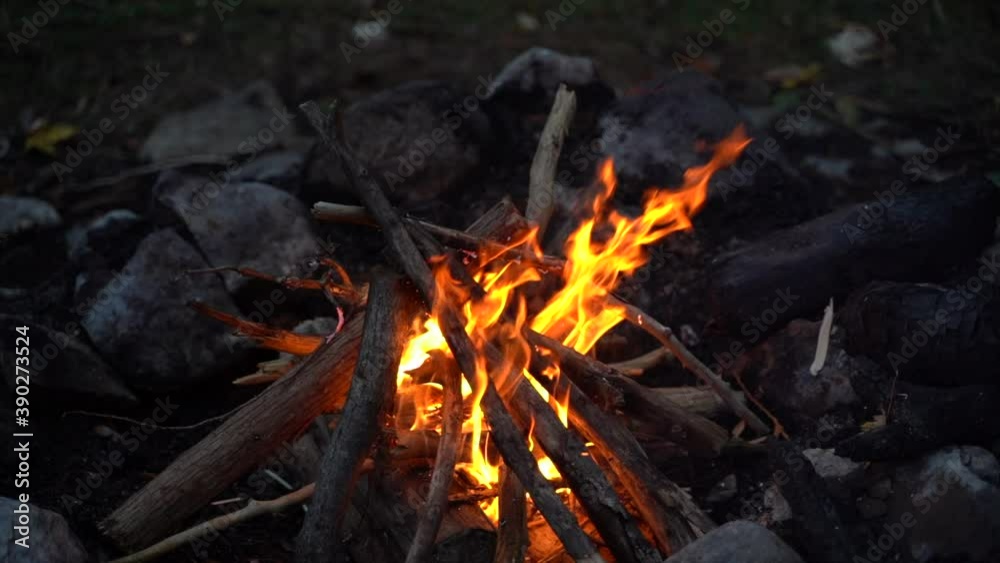 campfire wide shot during winter campfire wide shot during winter
