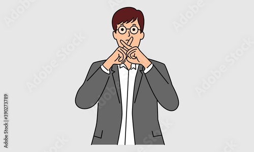 Man asking silence. Silence please. Man shut his mouth