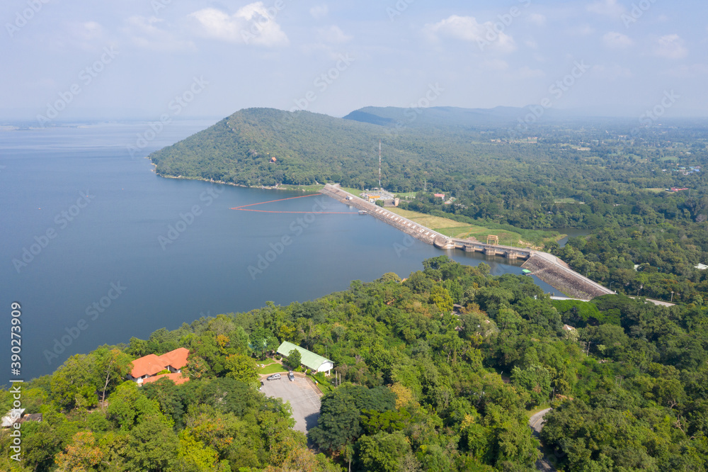 Aerial view Khon Kaen province with Ubol Ratana Dam in Khon Kaen, Thailand.