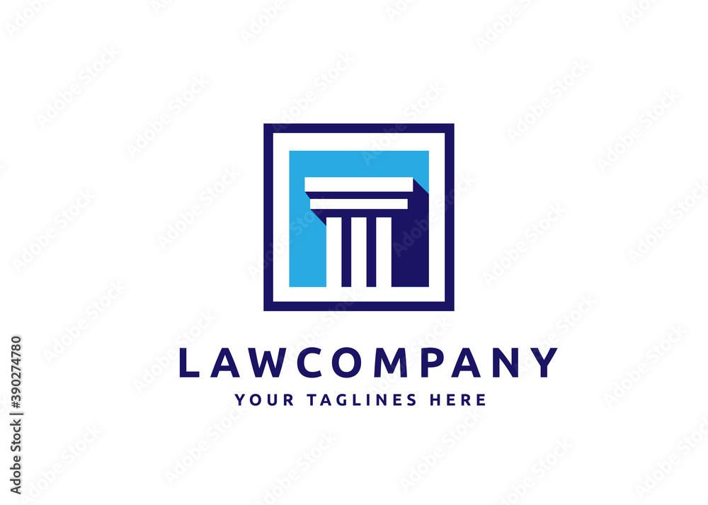 minimalist justice law logo design template. attorney logo with pillar and square line background illustration
