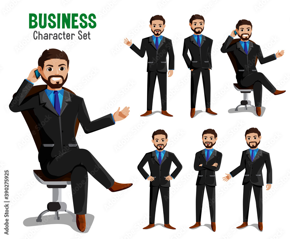 Businessman vector character set. Business man characters in different pose and gestures like calling, sitting and standing for office male manager cartoon design. Vector illustration.
Businessman vector character set. Business man characters in different pose and gestures like calling, sitting and standing for office male manager cartoon design. Vector illustration.