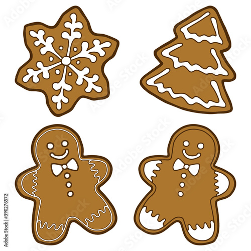 Vector illustration. Hand drawing Christmas art. Festive decorations.  Minimalistic line art. Gingerbread.