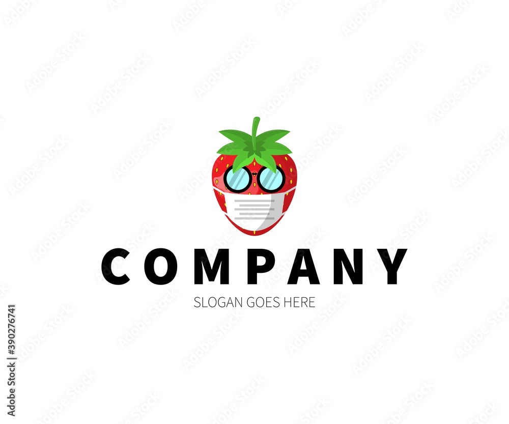 Strawberry wears mask Logo Concept. Vector Design Illustration. Symbol and Icon Vector Template.