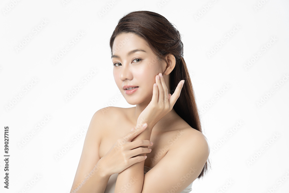 Beautiful young asian woman with clean fresh skin on white background, Face care, Facial treatment, Cosmetology, beauty and spa, Asian women portrait Beautiful young asian woman with clean fresh skin on white background, Face care, Facial treatment, Cosmetology, beauty and spa, Asian women portrait