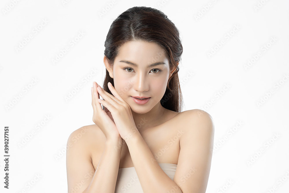 Beautiful young asian woman with clean fresh skin on white background, Face care, Facial treatment, Cosmetology, beauty and spa, Asian women portrait Beautiful young asian woman with clean fresh skin on white background, Face care, Facial treatment, Cosmetology, beauty and spa, Asian women portrait