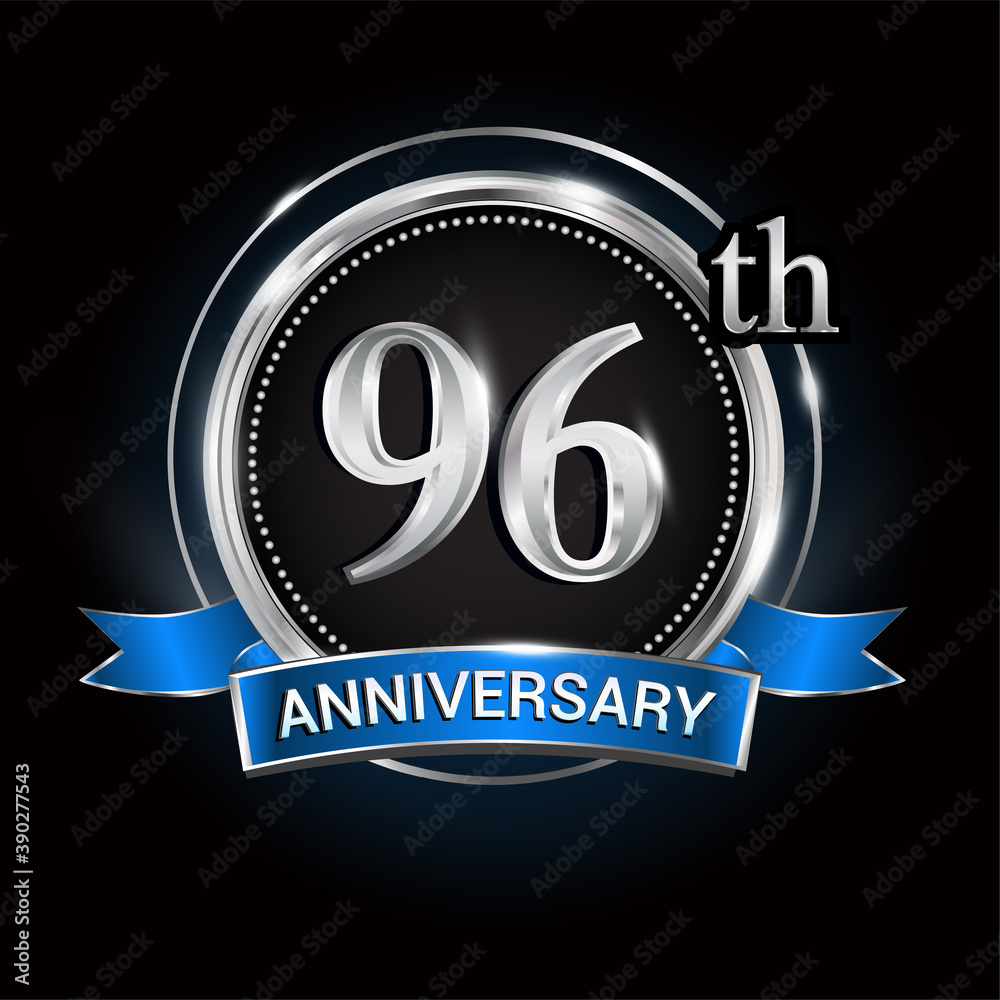 Celebrating 96th anniversary logo. with silver ring and blue ribbon. Celebrating 96th anniversary logo. with silver ring and blue ribbon.