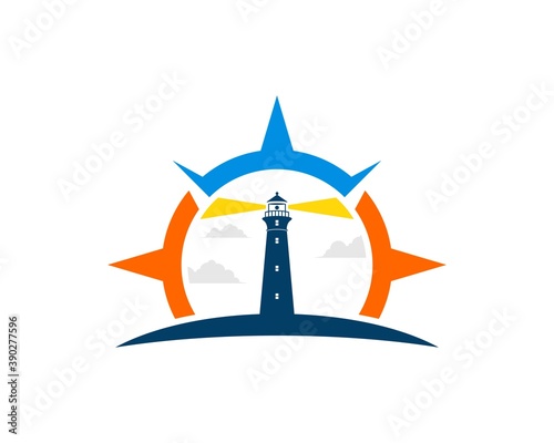 Abstract compass with lighthouse inside