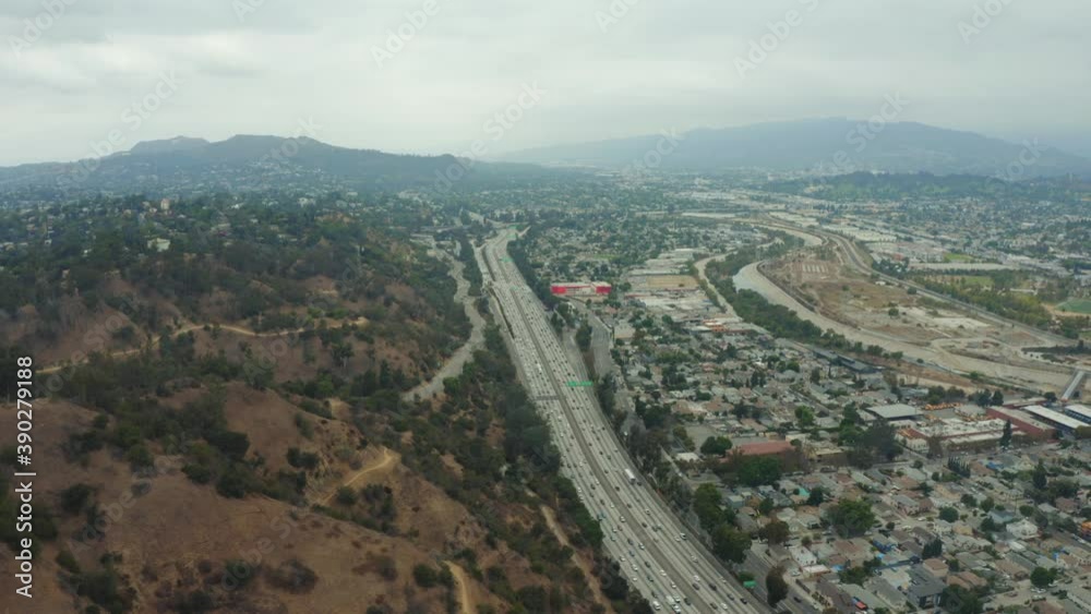 Aerial view of Freeway 5 with with light traffic Aerial view of Freeway 5 with with light traffic