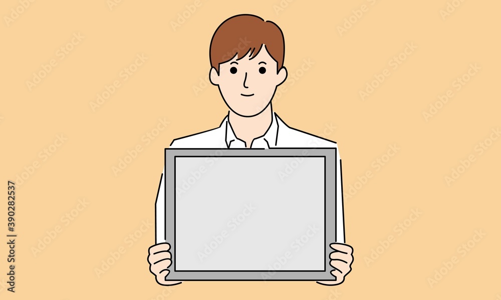 Businessman presentation, holding white board