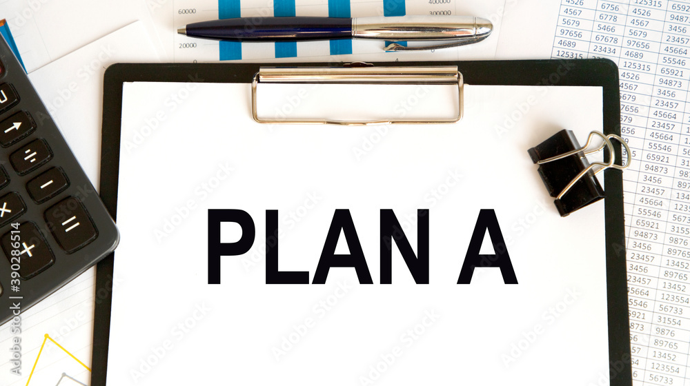 on the tablet for writing text PLAN A, next calculator, pen, chkov. on the tablet for writing text PLAN A, next calculator, pen, chkov.
