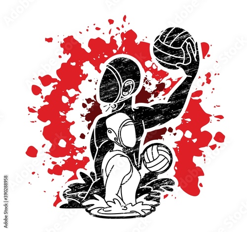 Group of water polo players  action cartoon graphic vector