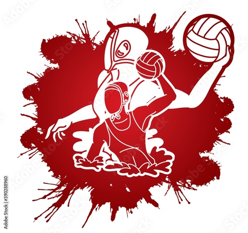 Group of water polo players  action cartoon graphic vector