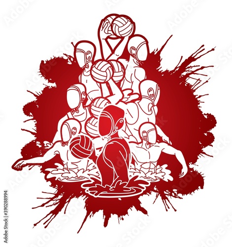 Group of water polo players  action cartoon graphic vector