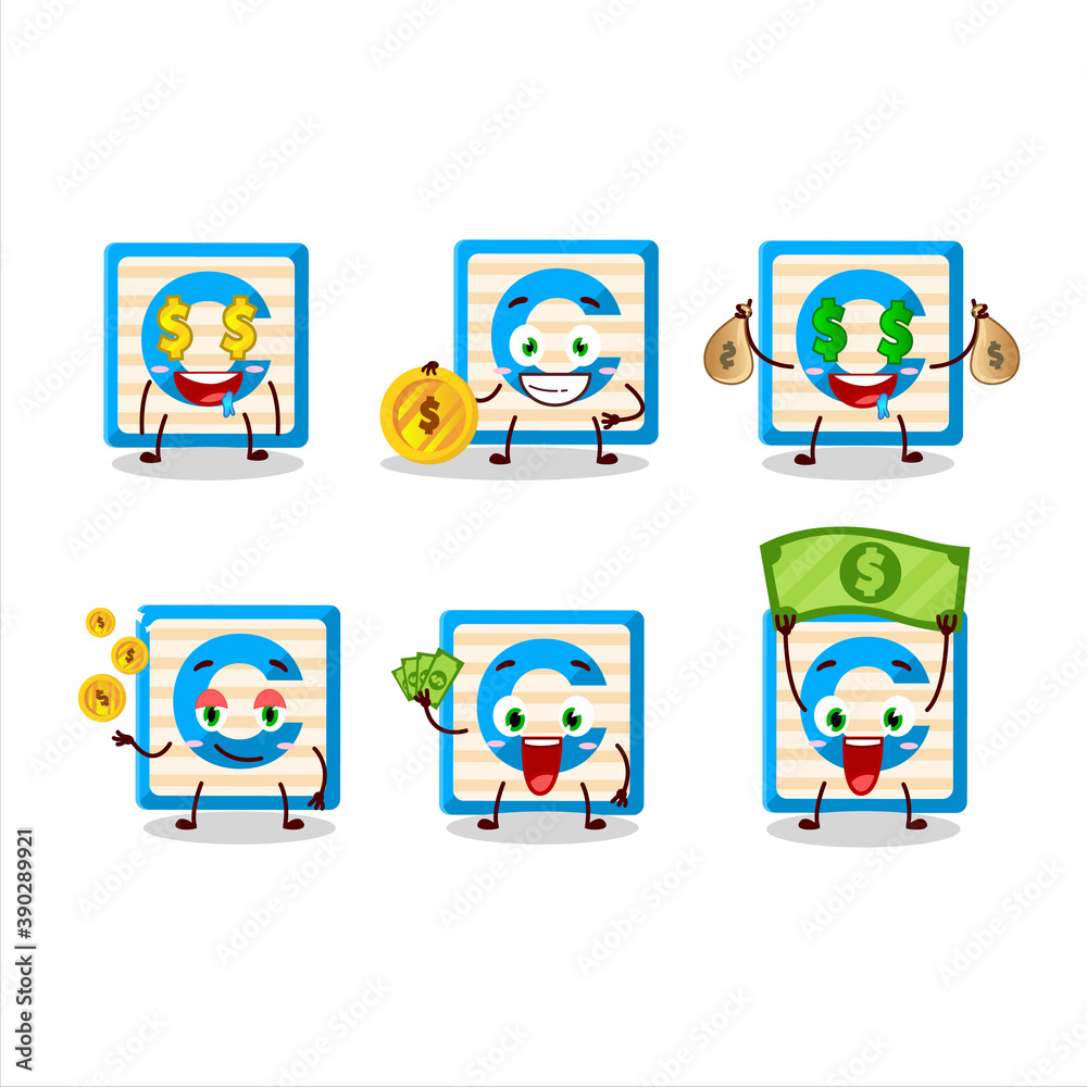 Toy block C cartoon character with cute emoticon bring money
