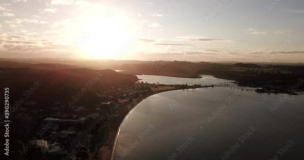 Heading towards Waitangi from Pahia, New Zealand in sunset Heading towards Waitangi from Pahia, New Zealand in sunset