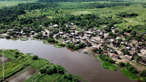 Village and farmland along Oueme Benin Africa photo