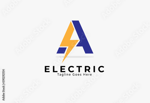 Letter A Electric logo, Thunder Bolt design logo template, vector illustration