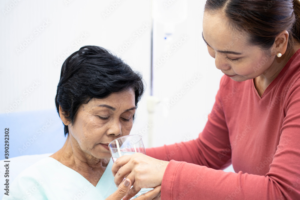 Daughter takes care of a sick mother. Daughter takes care of a sick mother.
